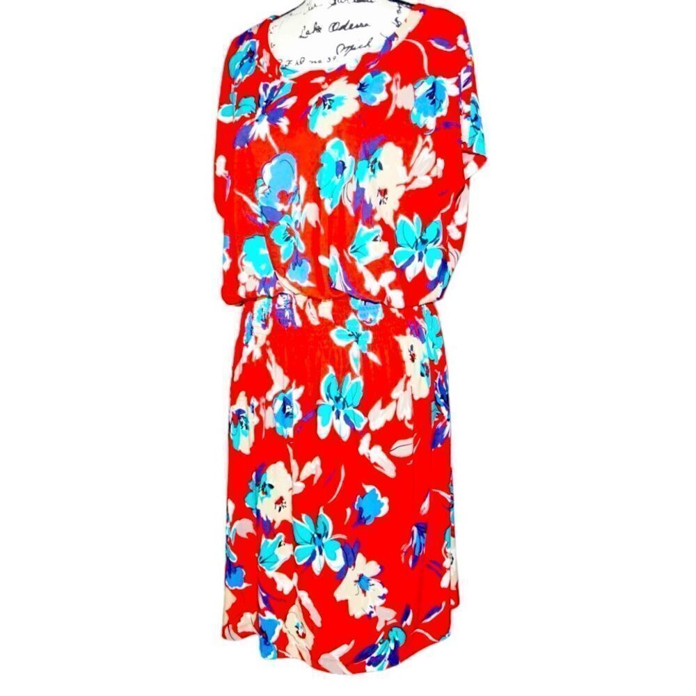 Jones New York Red Floral Short Sleeve Dress, Size 10